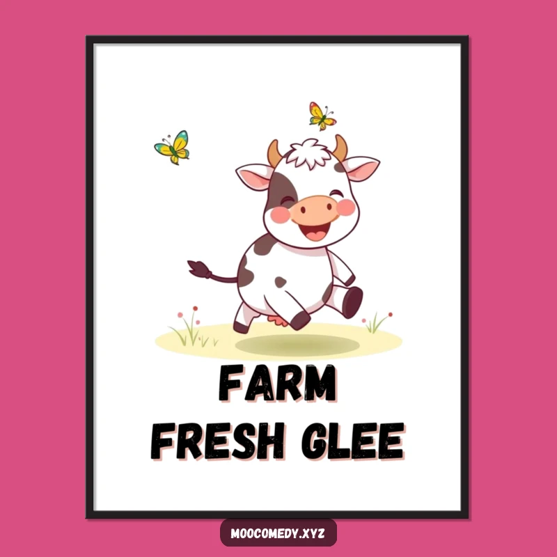 Funny Cow Butterfly Poster: Joyful Character Wall Art Gift
