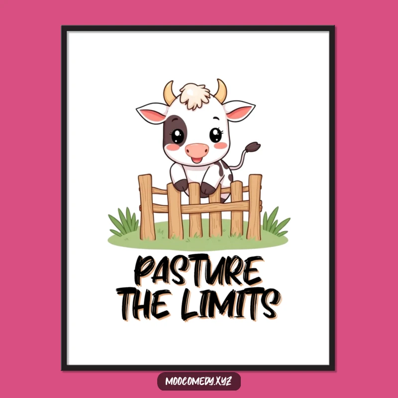 Funny Jumping Cow Poster: Happy Character Art, Excellent Funny Gift Poster