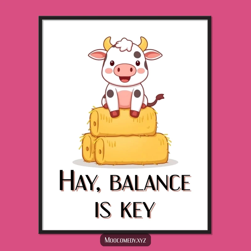 Funny Free Printable Wall Art: Cow Balancing Hay Bales Downloadable