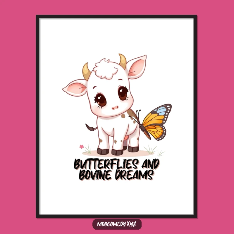 Funny Free Printable Wall Art: Curious Cow Calf & Butterfly Downloadable Decor