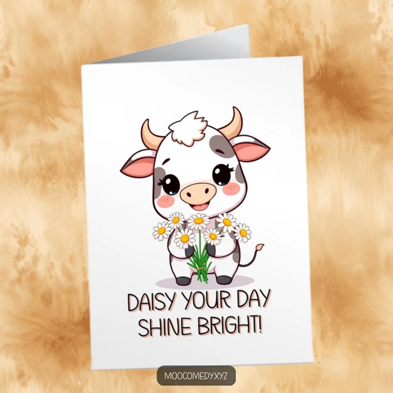 Funny Free Printable Congratulations Card: A smiling cow offering daisies, perfect for a humorous downloadable celebration.