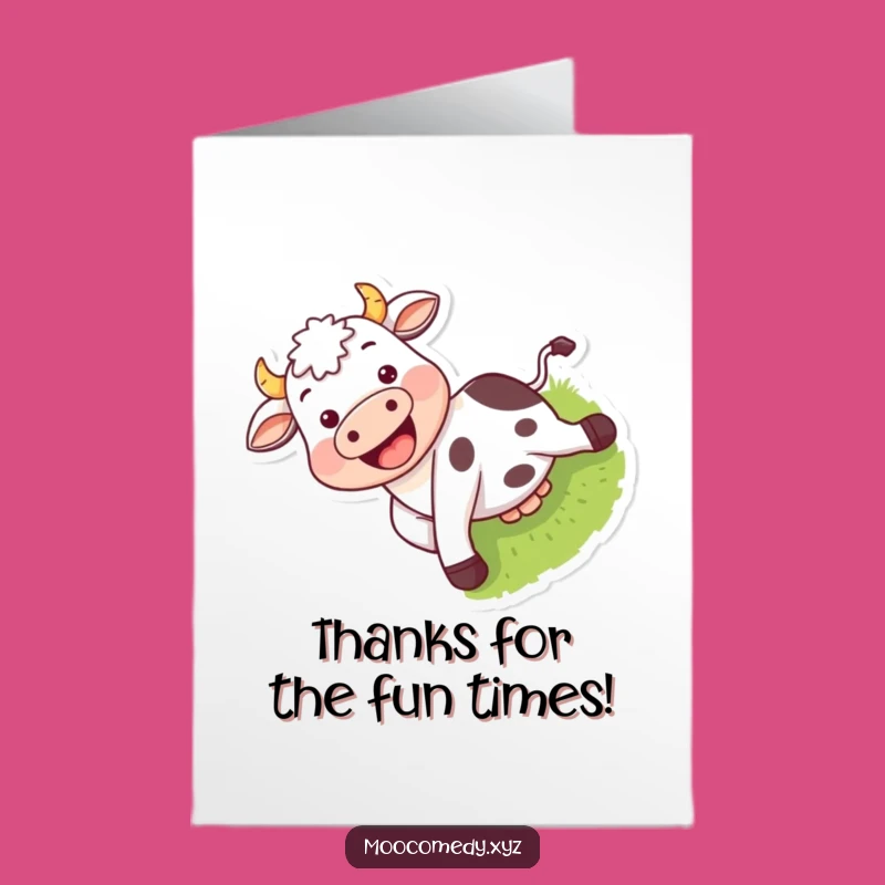 Free Printable Thank You Card: Grinning Cow Sliding Funny Downloadable